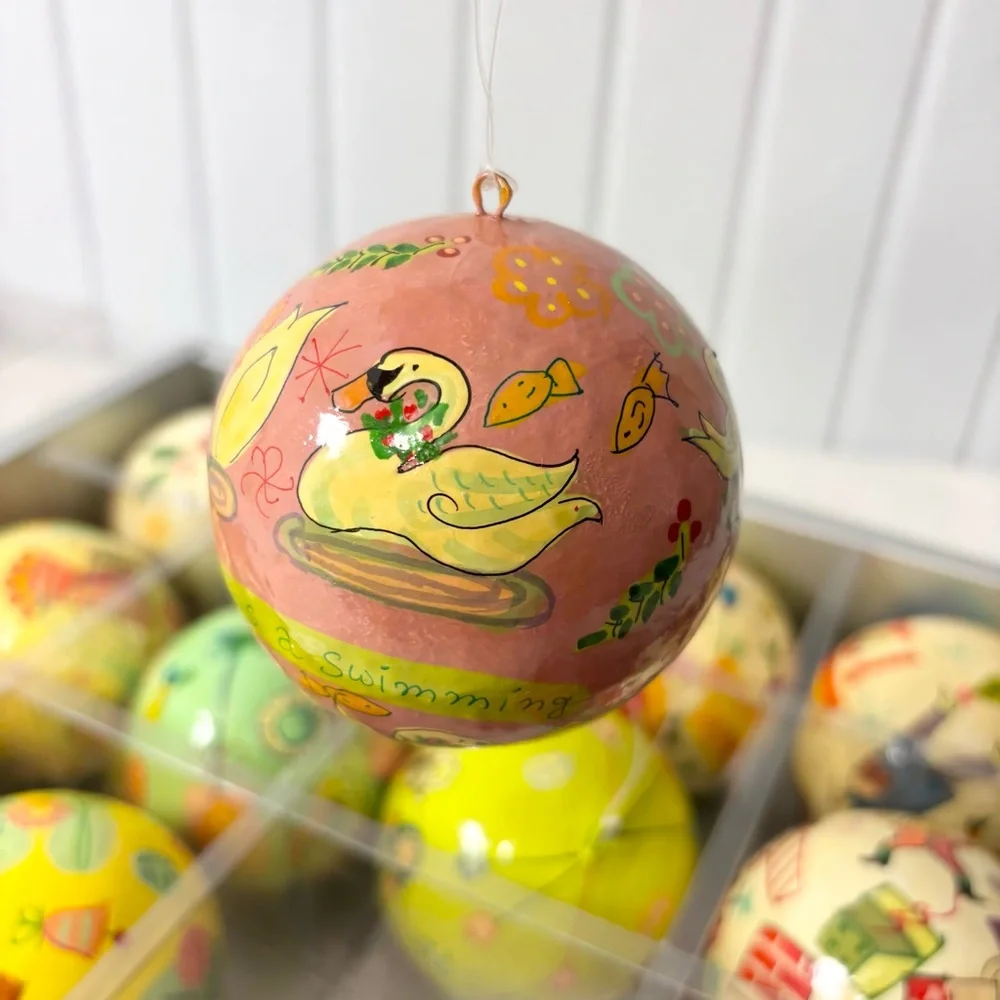 Crate&Barrel Twelve Days of Christmas Ornament Set PAPER MACHE‎ ORNAMENTS